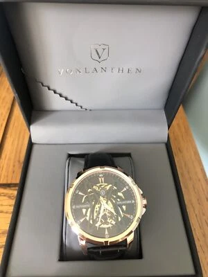 £85 • Buy VONLANTHEN AUTOMATIC WATCH Skeleton Design With Black Leather Straps
