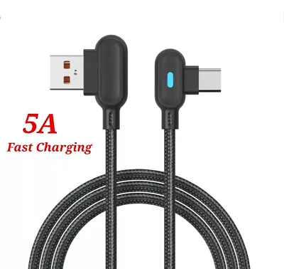 Type-C To USB Charge Cable Elbow 5A Fast  Sync Lead For Samsung Huawei Xiaomi • £3.89