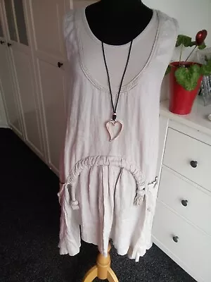 JS Millenium Made In Italy Neutral Lagenlook Asymmetric Quirky Linen Dress 12/14 • £12