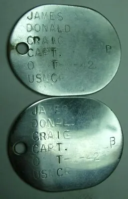 WW2 USMC Dog Tag Officer Pair - James Donald Craig - CAPT. - 1942 • $225