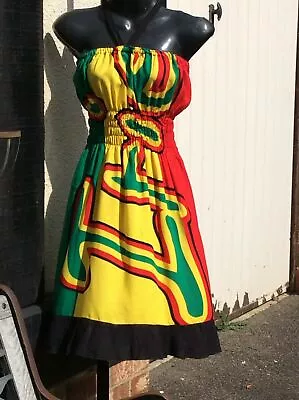 Handmade Jamaican Rasta Colour Irie Print Tube Dress. SIZE...14 • £31.99