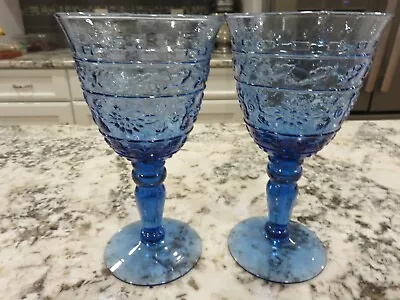 2 Vintage Mikasa Tender Leaves 7 3/8  Cobalt Blue Water Goblets 12oz • $23.99