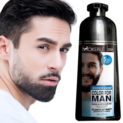 Permanent Men Beard Hair Color Dye Tint Moustache Black Darkening Shampoo 200ml • $16.85