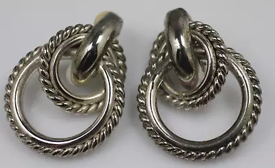 Vintage Givenchy Paris NY Large Silver Tone Braided Knot Loop Clip On Earrings • $19.50