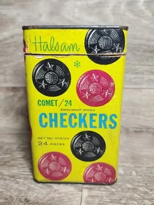 Vintage HALSAM Cardboard Tin Box 24 Black Red Embossed Wood COMET Checkers READ* • $20.99