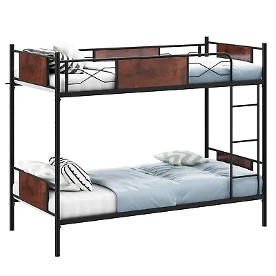 Metal Bunk Bed 3FT Single Over Single Loft Bed Frame W/ Ladder Safety Guardrail • £149.95