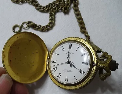 Vintage Majestime Men's Pocket Watch 17 Jewels Gold Plated Shock Protected • $99