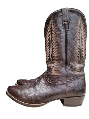 M.L. Leddy Vaquero Mens Cowboy Boot Size 14 D Brown Ostrich Snip Toe Handmade  • $449.99