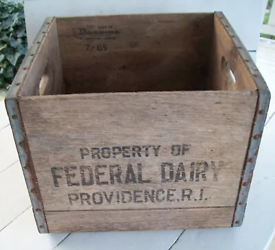 Antique Vintage Federal Dairy Milk Wood Box Crate~providence Ri Usa~dated 1965 • $55