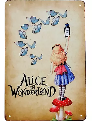 Alice's Adventures In Wonderland Vintage Metal Sign Alice W/ Butterflies 12 X 8 • $13.50