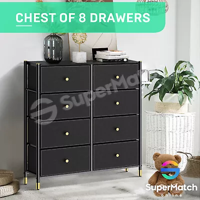 Storage Cabinet Tower Chest Of Drawers Dresser Tallboy 8 Drawer Black Fabric • $109.59