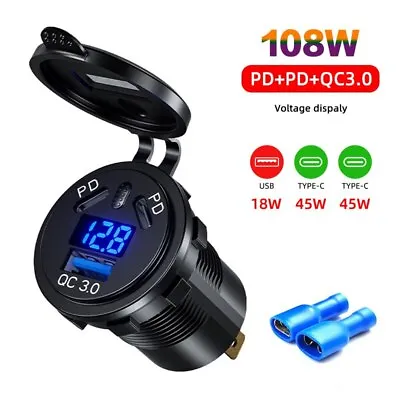 Dual USB C Charger Socket PD 45W Type C QC3.0 Fast Charging For Cars Motorcycle • $12.85