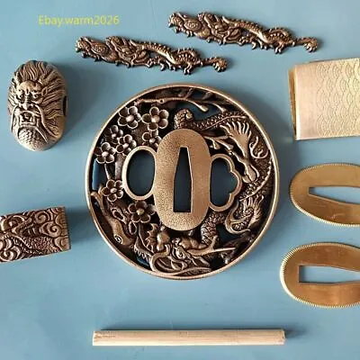 Set Brass Dragons Tsuba Fuchi Kashira Accessory For Japan Katana Sword Tanto • $12.77