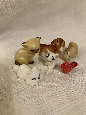 Six Mini Ceramic Animals- Dog Cats Mouse Bird Teddy Bear • $12