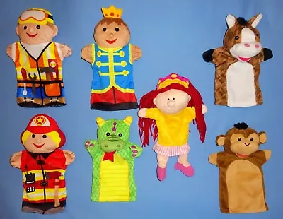  Plush Hand Puppets-Princess-King-Dragon-Firefighter-Contractor-Monkey-Horse-LOT • $24.50