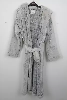 Marks & Spencer Dressing Gown Size M Grey Faux Fur Long Hood Pocket Tie Used F2 • £9.99