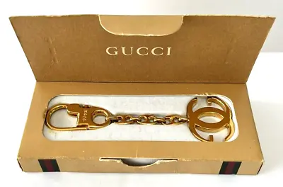 GUCCI Keychain Vintage GG Logo Charm Swing Keyring Bag Charm Gold-Toned Metal • $119.80