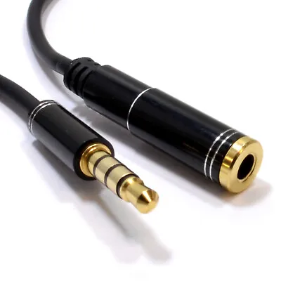 2m PRO 4 Pole METAL BLACK 3.5mm Jack Headphone/Headset Extension Cable [008446] • £3.31