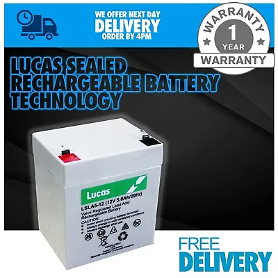 Lucas 12V 5AH (Replace 4AH 4.5AH 5AH) AGM/GEL  Rechargeable Battery • £17.95