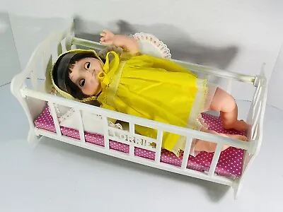 Adorable Vintage Vinyl & Cloth Baby Doll 13  Long & Lorrie Crib 1970s • $51.27