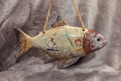 Ceramic Fish Wall Art 3-D Stoneware Hanging Plaque Lake Decor • $14.99