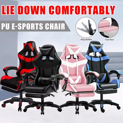 Gaming Ergonomic Gamer Chair Computer Swivel Office Foot Rest Recliner Leather • £68.99