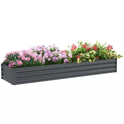 Outsunny Galvanised Raised Bed For Garden Outdoor Elevated Planter Box Grey • £49.99