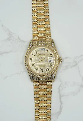 Gents 18ct Yellow Gold Rolex Day-Date 36 Fully Loaded Diamond Custom Arabic Dial • £15495