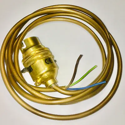 £9.99 • Buy Brass Switched Lamp Holder With 2m Gold Flex Cable - Bc Push Bar - Pre Wired Kit