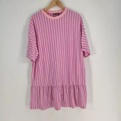 $24.95 • Buy Asos Design Womens T Shirt Dress Size 12 Pink Striped Short Sleeve Cotton 047601