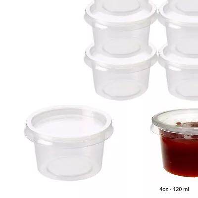 4oz Round Containers Clear Tubs With Lids 120 Ml Deli Pots Sauce Dip Chutney • £13.39