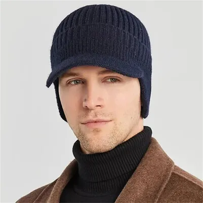 £9.06 • Buy Winter Men's Hat Outdoor Warm Ear Protection Knitted Hat Plush Lining Beanie Cap