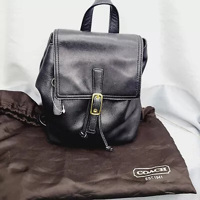 Vintage Early 2000s Coach  Black E23-9858 Leather Daypack Backpack Dust Bag • $75