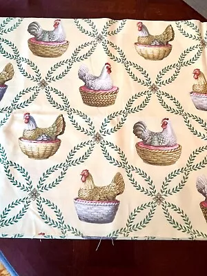 Vintage 2.75 YDS P KAUFMAN Home Decorator Fabric Chicken Rooster Baskets Cotton • $68