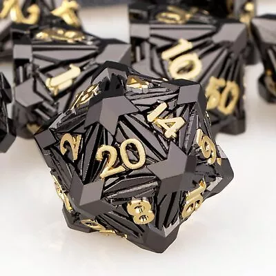 7PCS Metal DND Dice Set Black Gold D&D Dice With Box Debris RPG D And D Dice... • $38.58