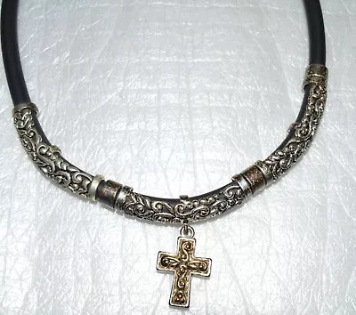 Gold Tone Over Silver Tone Cross With Tube Beads #necklace #jewelry #fashion #cr • $6.54