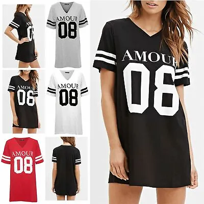 Ladies Womens V Neck Baseball Varsity Amour 08 Sporty Stripes Tee T Shirt Top • £6.39