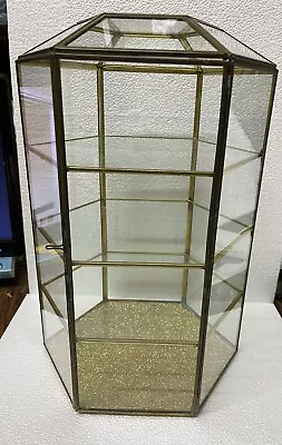 Vintage Hexagon Shaped Glass & Brass Curio Cabinet Display Case Dome Top 13.5” T • $169.99