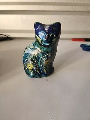 Mexico Folk Art Hand Painted Redware Sitting Kitty Cat Figurine  • $19.97