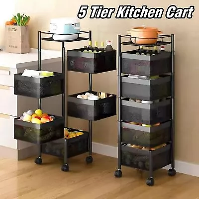 5 Tier Kitchen Vegetable Fruit Rotating Trolley Cart Basket Storage Organizer • $84.50