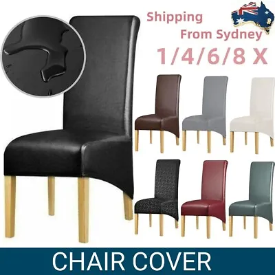 Stretch Dining Chair Cover Highback Slipcover PU Leather Waterproof Removable XL • $13.29