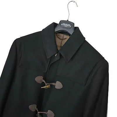 Men's CHARLES TYRWHITT Luxury Black Wool CASHMERE Blend TOGGLE Coat Size 40-42R • $47.19