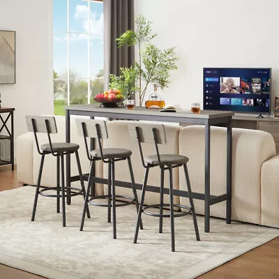 4PCS Industrial Bar Table Set Long Table Kitchen Breakfast Table W/ 3 PU Stools • $183.02