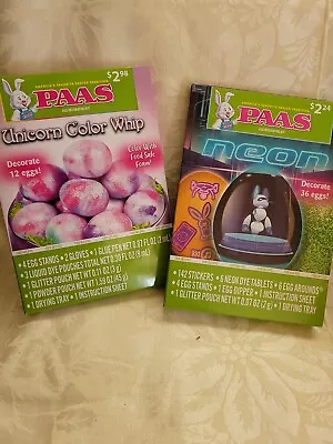 Lot Of 2 PAAS UNICORN COLOR WHIPS & NEON EGG DYE DECORATING KITS  NEW • £8.69