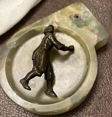 Vintage Brass Baseball Player On Marble Ashtray Ash Tray Base Ball As Is Repair • $29.99