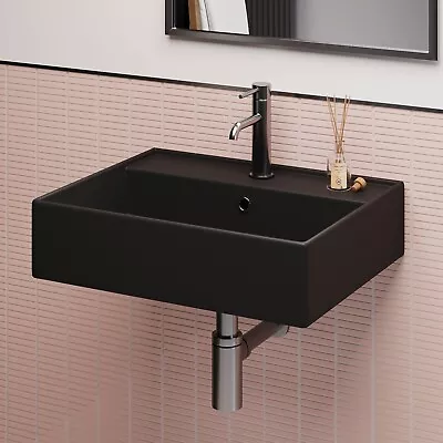 Matt Black Square Wall Hung Basin 497mm - Bowen BUN/BOWMB497X397/91143 • £95.92