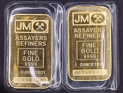 Vintage Johnson Matthey 1 Oz Gold .9999 Fine Bar Sealed - Sequential Serial Pair • $5549.99