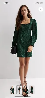 £0.99 • Buy New Look Green Leopard Print Crinkle Long Sleeve Milkmaid Mini Dress 14