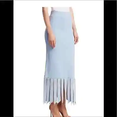 $99 • Buy STAUD Maze Faux-pearl Fringe Midi Maxi Knit Skirt ONLY In Ice Blue Small Sm