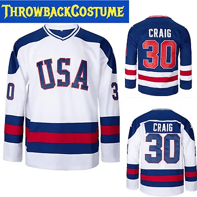 Jim Craig #30 Miracle On Ice Movie USA Ice Hockey Jersey Blue And White Color • $39.97